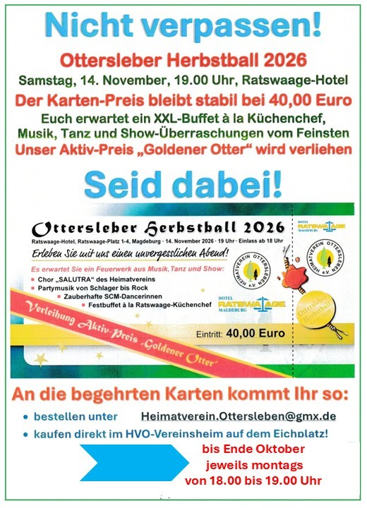 Plakat Einrittskarten f&uuml;r den Ottersleber Herbstball am 14. November kaufen